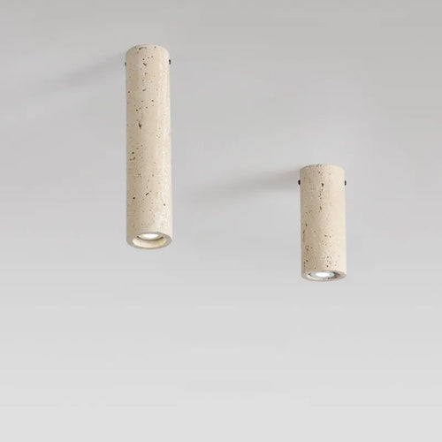Cylindrical light yellow travertine surface mount ceiling light - vue 5 sur 8