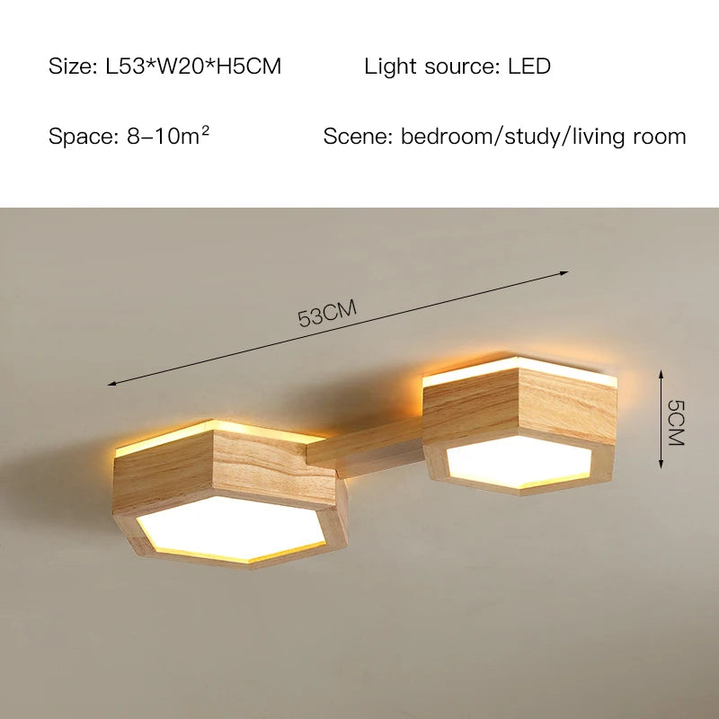 Modern hexagonal wooden LED ceiling light - vue 8 sur 11