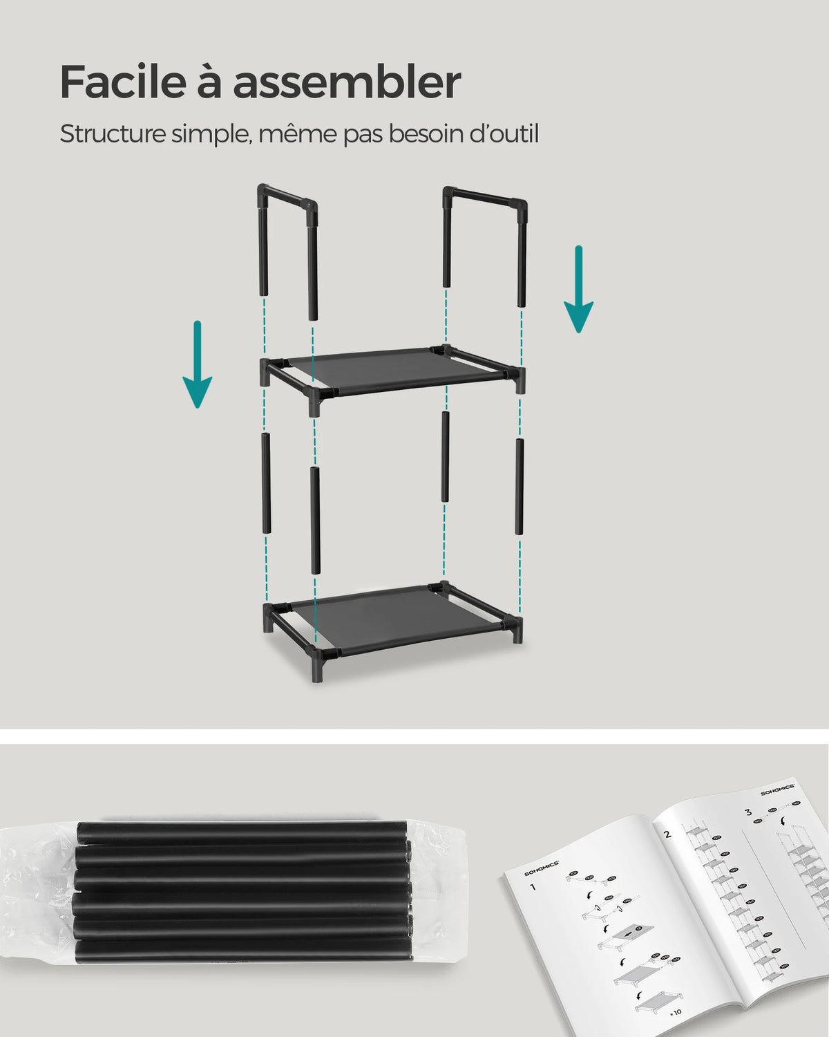 SONGMICS 10-Tier Shoe Rack, Shoe Stand, Space-Saving Shoe Storage, 33 x 33 x 173 cm, Metal Frame, Non-Woven Fabric Shelves - vue 5 sur 7