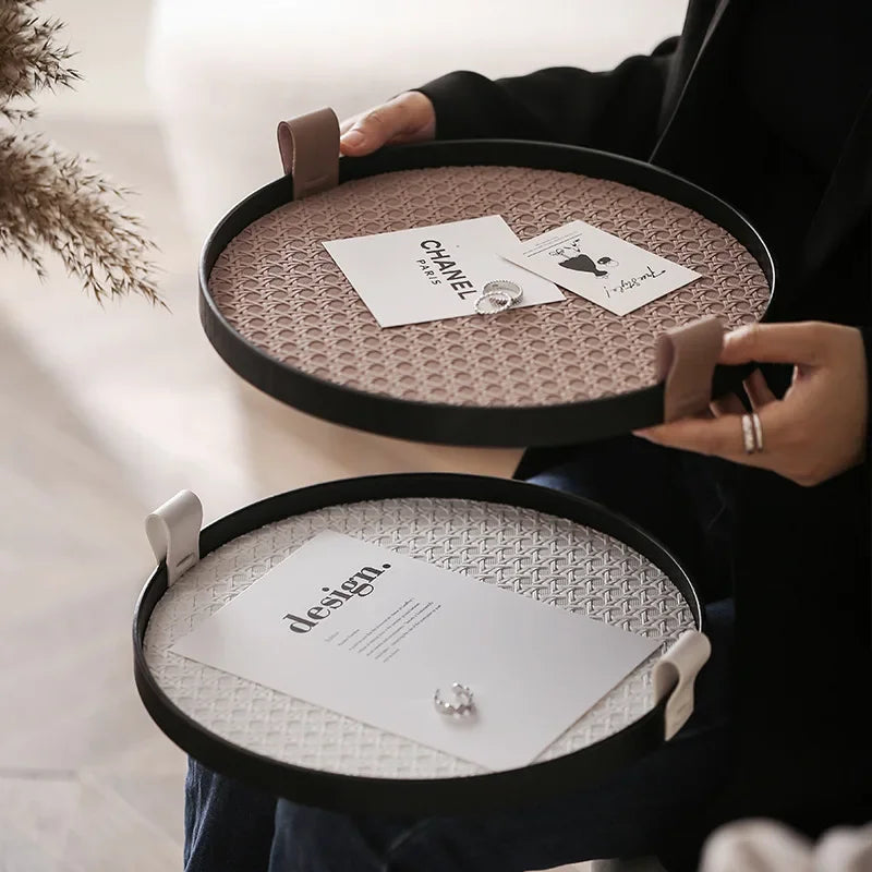 Retro leather tray for luxury storage and decoration