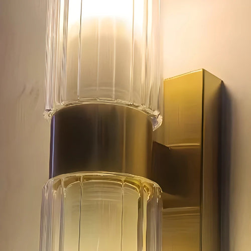 Clear glass wall light art deco style gold metal - vue 6 sur 7