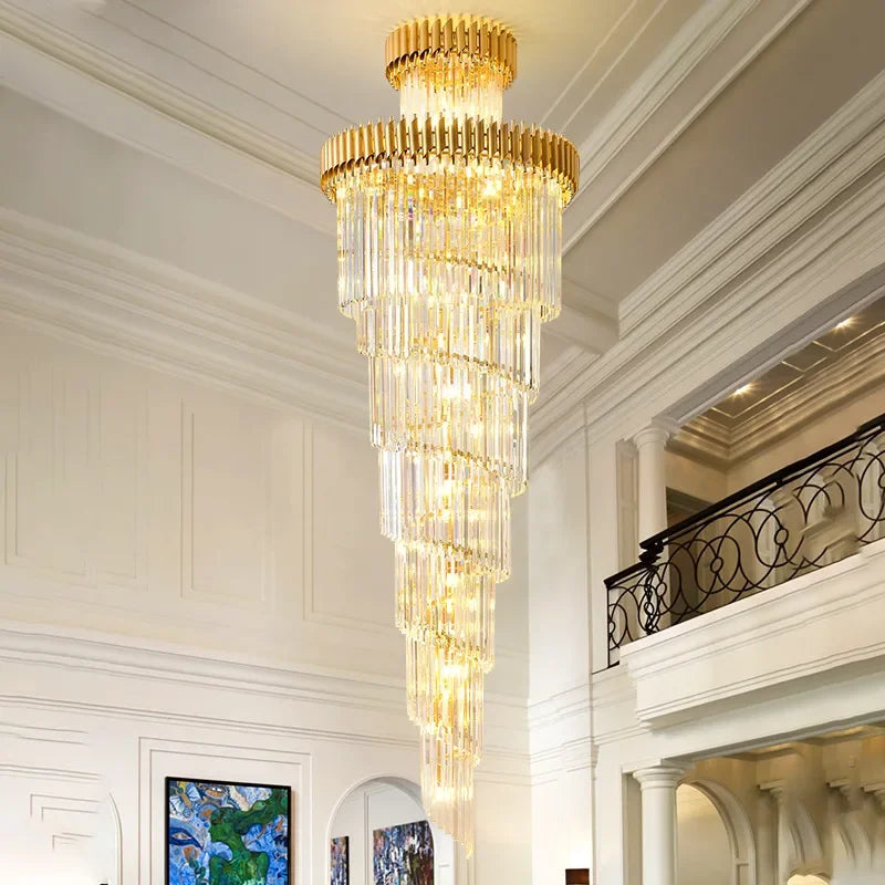 Luxury spiral LED crystal chandelier for high ceilings - vue 4 sur 8