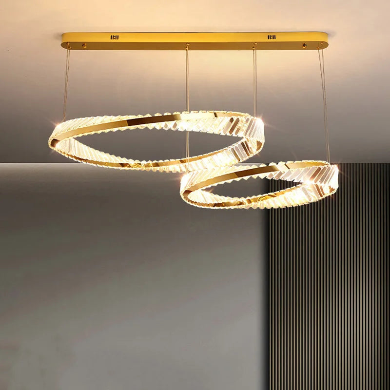 Modern gold LED pendant light with elegant crystal