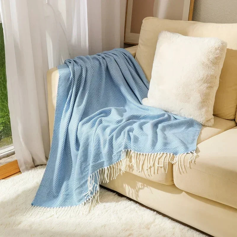 Nordic style knitted striped decorative throw for sofa or living room