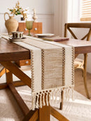 Boho khaki macramé table runner with tassels
