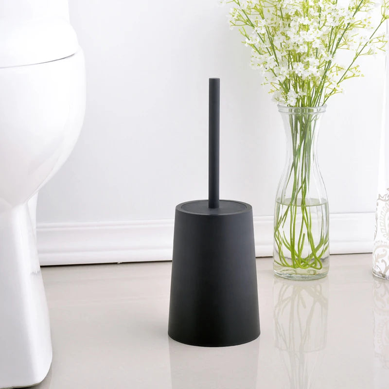 Modern toilet brush with elegant lid and cleaning accessories