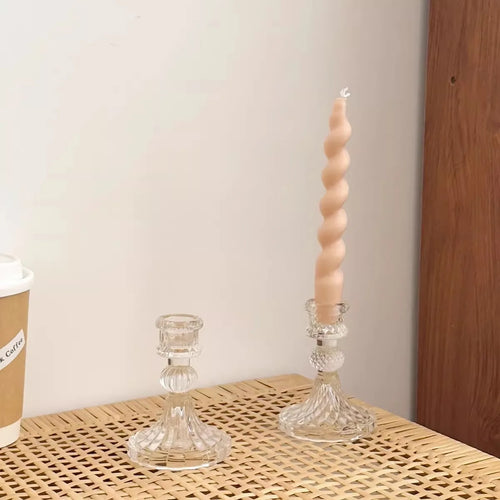 Transparent glass candle holder for dinner, wedding and photography - vue 5 sur 9