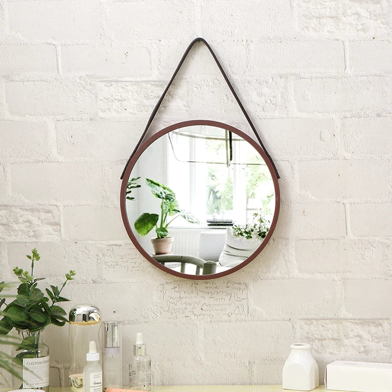 retro round wooden decorative mirrors for home decor - vue 3 sur 7