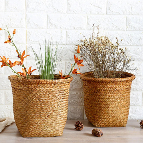 wicker trash basket for storage and waste - vue 2 sur 7
