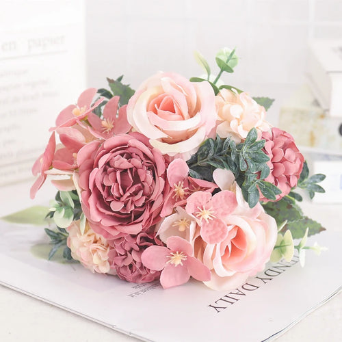 Artificial silk peony and hydrangea bouquet for wedding and home decoration - vue 25 sur 40