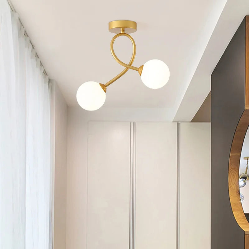 Black and gold glass ceiling light for hallway, balcony, entryway, cloakroom