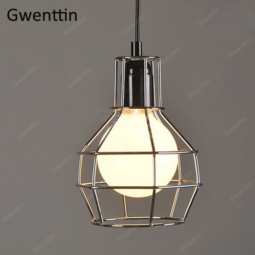 Iron cage pendant light for modern retro interior decor - vue 9 sur 11