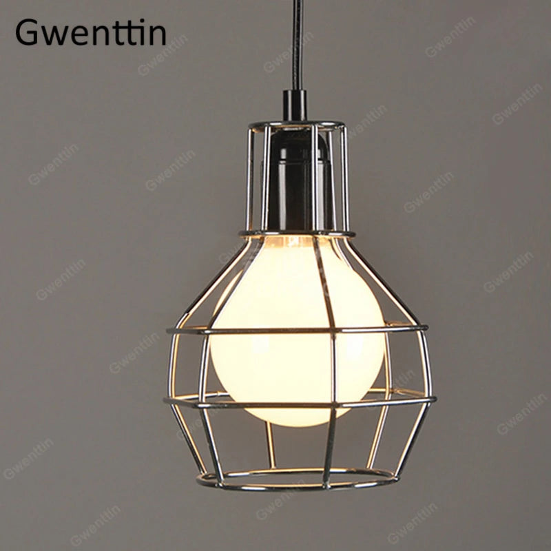 Iron cage pendant light for modern retro interior decor - vue 8 sur 11