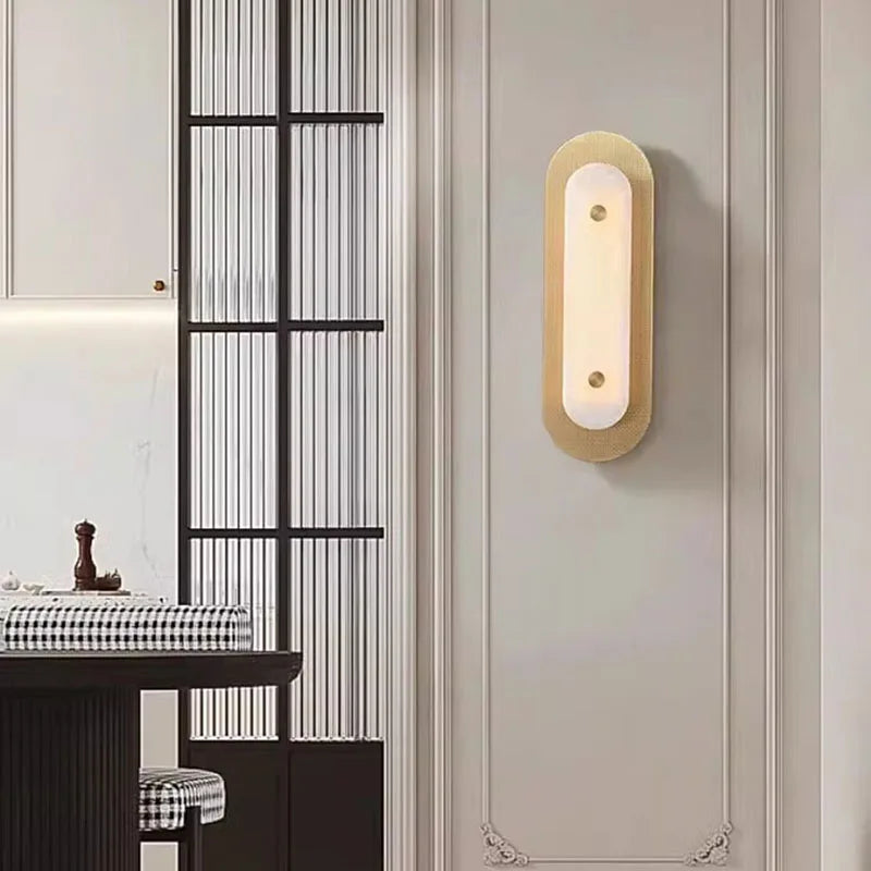 Natural marble art deco gold copper elegant wall light - vue 3 sur 8