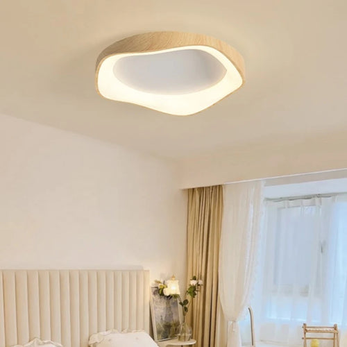 Simple wood grain circular LED lamp modern indoor lighting - vue 4 sur 8