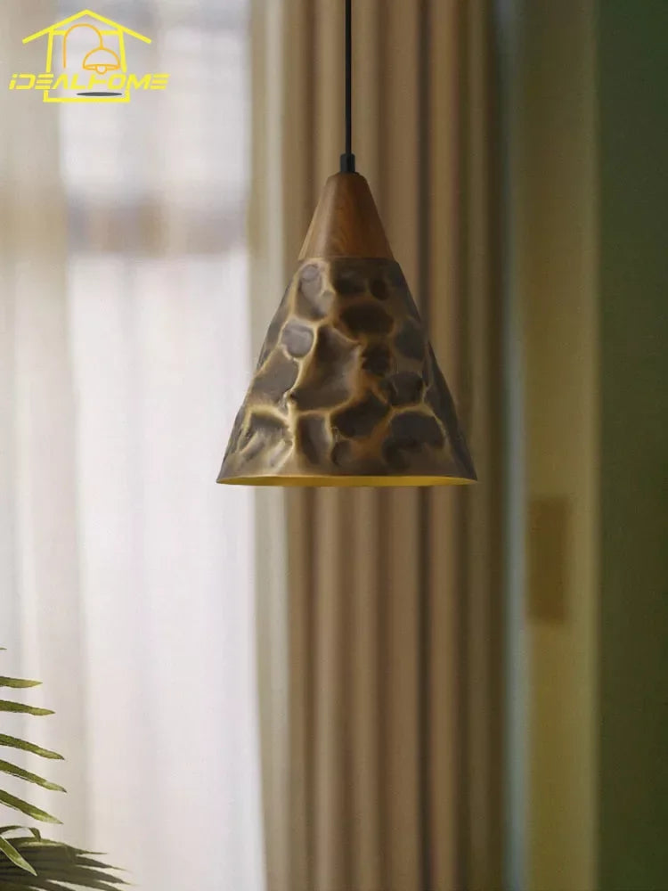Vintage brass pendant light with hammered pattern for interior decor