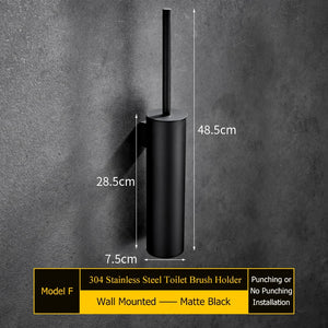 Durable wall-mounted stainless steel toilet brush holder, no drilling
