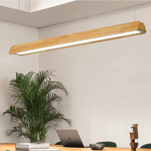 Simple nordic wood office chandelier for shops - vue 5 sur 12