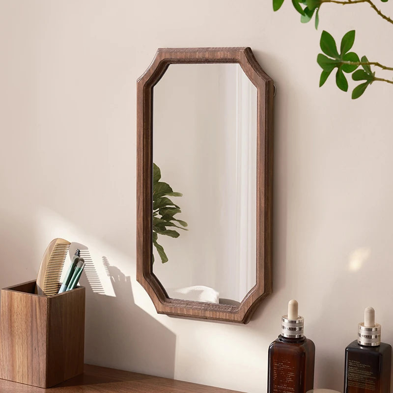 vintage solid wood mirror waterproof makeup mirror wall mounted rustproof