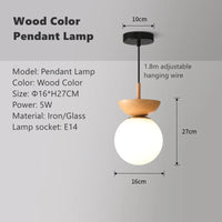 Round glass LED ceiling light with wooden lampshade