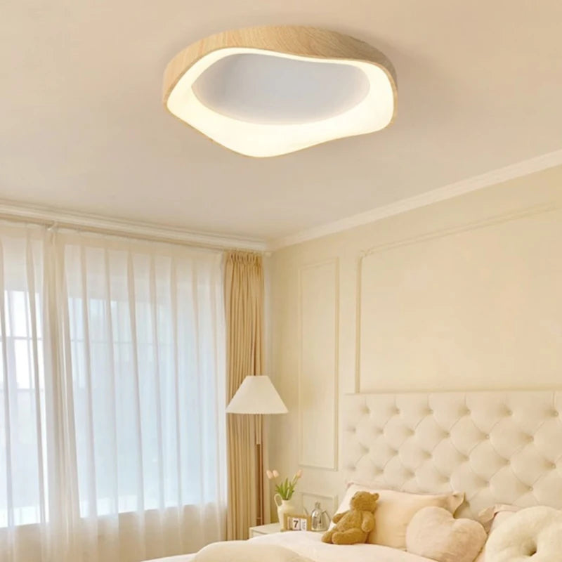 Simple wood grain circular LED lamp modern indoor lighting - vue 5 sur 8