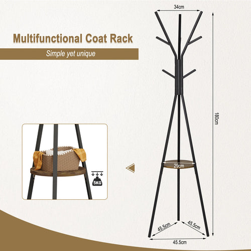 tree-shaped hat and clothing display stand with hooks and shelf - vue 6 sur 6