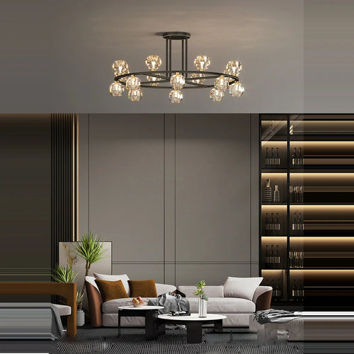 Art deco gold and black crystal designer ceiling light - vue 3 sur 24