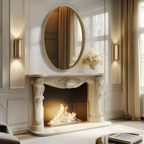 Oval Gold Bathroom Mirror, Gold Framed Mirror for Wall, Metal Frame Gold Circle Mirror Decorative - vue 3 sur 7