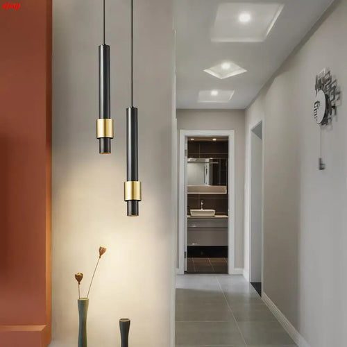 Minimalist luxury copper LED pendant light with adjustable brass cord - vue 5 sur 8