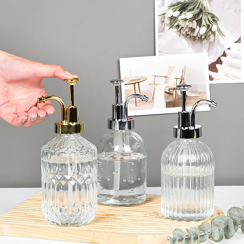 refillable clear glass soap dispenser for shower gel