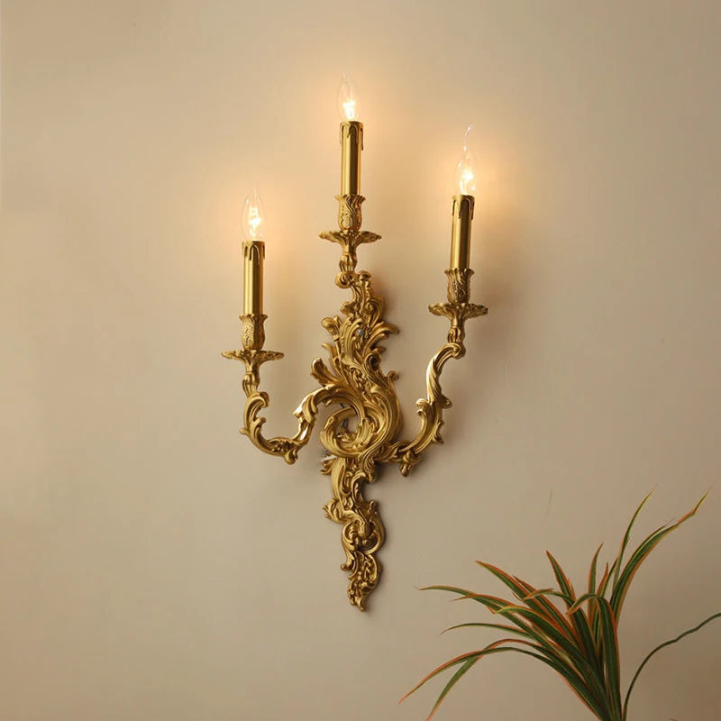 Vintage rococo brass and copper wall light