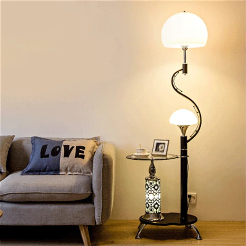 Modern floor lamp with integrated table, creative nordic design