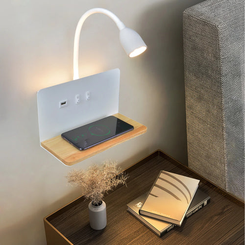 Indoor LED wall lamp with USB interface and wireless charging - vue 2 sur 8