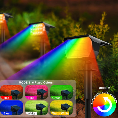 20/18 LEDs RGB solar outdoor landscape spotlights colour changing 2 in 1 wireless waterproof solar wall light patio garden - vue 3 sur 8
