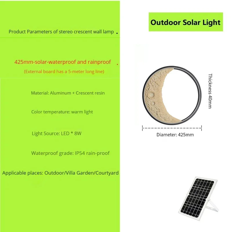 New modern outdoor moon LED wall light waterproof garden resin - vue 11 sur 15