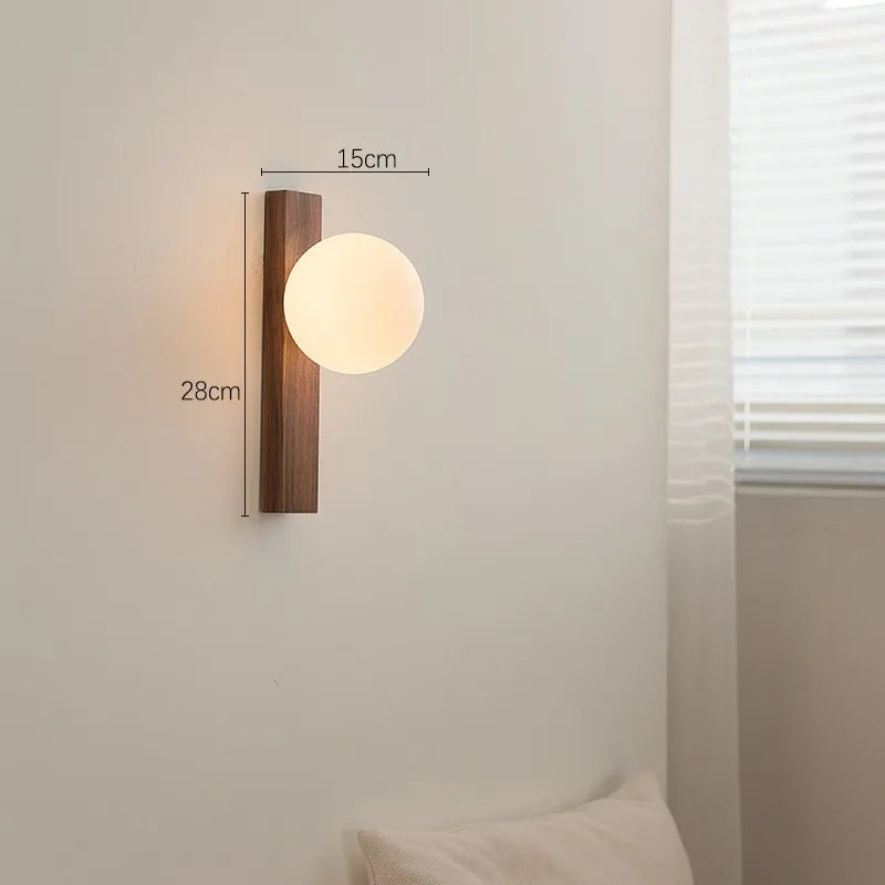 Retro walnut wall light with decorative glass