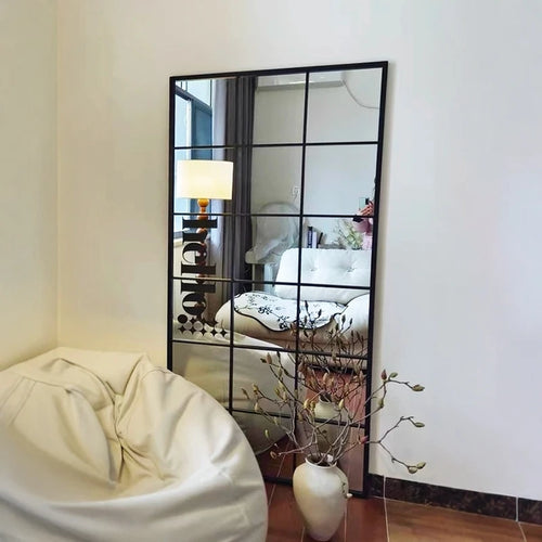 French retro decorative full-length mirror, square lattice false window to increase the sense of space, wall-mounted household m - vue 2 sur 10