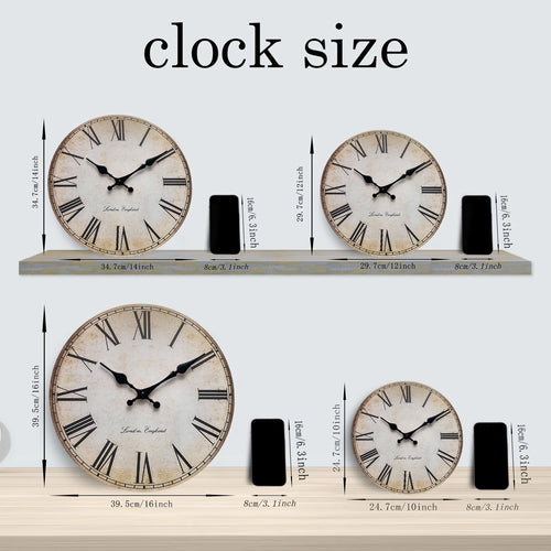 retro wooden wall clock with roman numerals decorative and silent - vue 3 sur 7