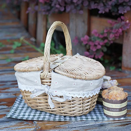 wicker picnic basket with handle - vue 7 sur 8