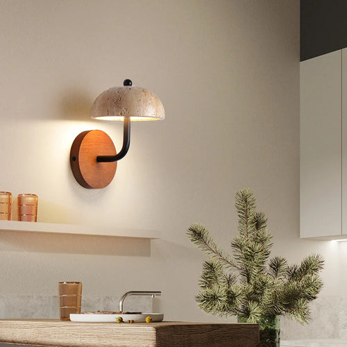 Vintage LED mushroom-shaped wall light in natural stone - vue 4 sur 6