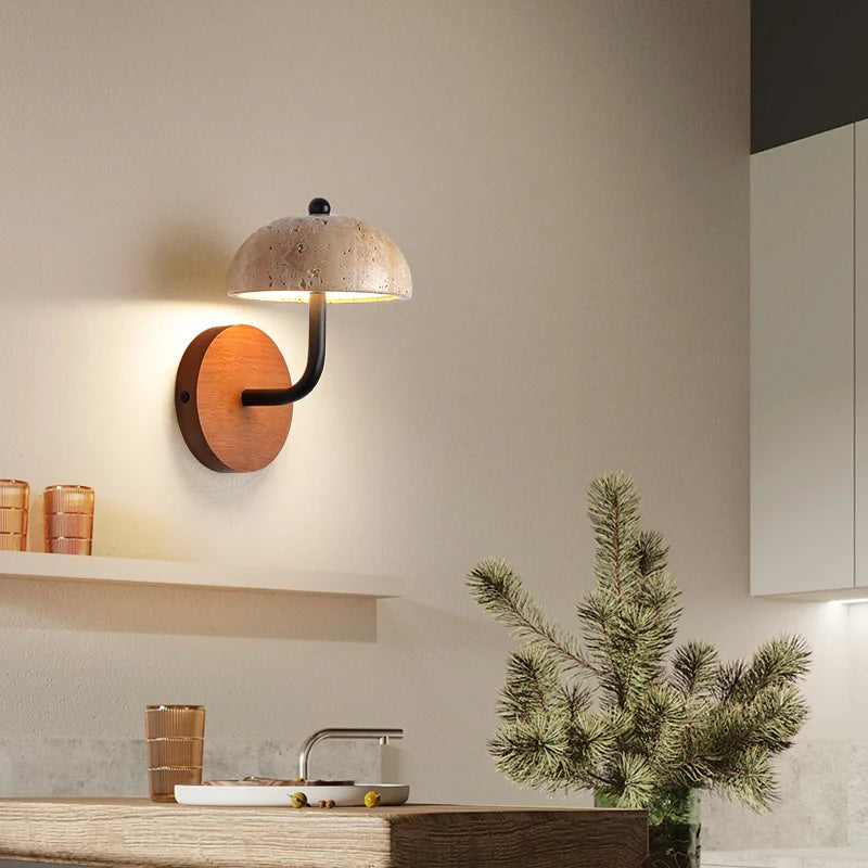 Vintage LED mushroom-shaped wall light in natural stone - vue 3 sur 6