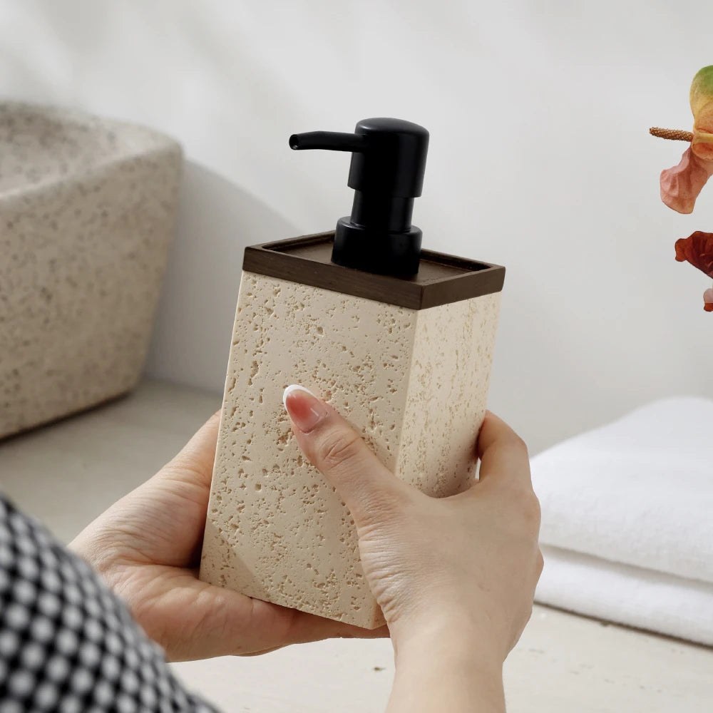 vintage natural travertine disinfectant bottle home decor
