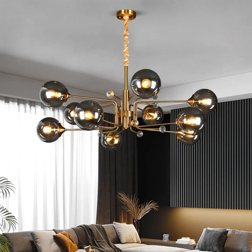 Modern LED chandelier with 10 globes decorative light - vue 5 sur 18