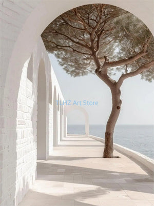 Modern landscape travel print Greece Santorini