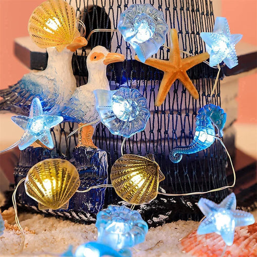 Decorative seashell and starfish LED string lights - vue 4 sur 8