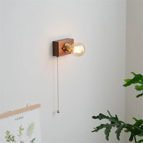 Vintage walnut wall light with pull switch - vue 3 sur 14