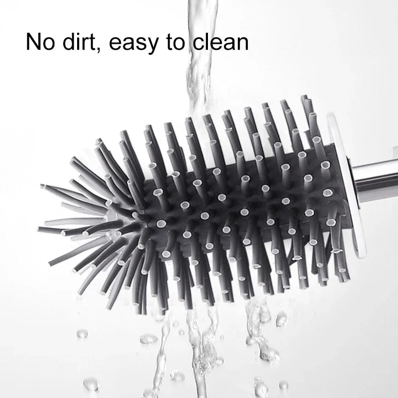 Silicone toilet brush with wall-mounted or freestanding holder - vue 3 sur 10