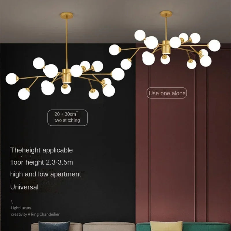 Nordic LED chandelier with glass globe for pendant lights - vue 4 sur 14