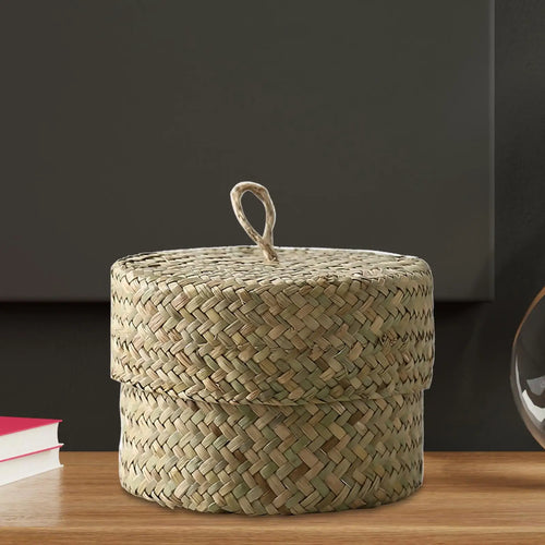 handmade woven rattan storage basket with lid - vue 6 sur 7