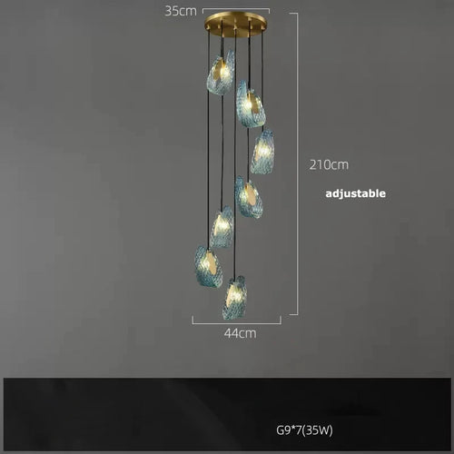 Modern blue glass pendant light for hallway, bar or bedroom - vue 13 sur 21